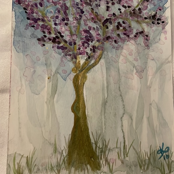 Unframed Original Watercolour Painting of Blooming Tree w Female Form Tree - Picture 3 of 4